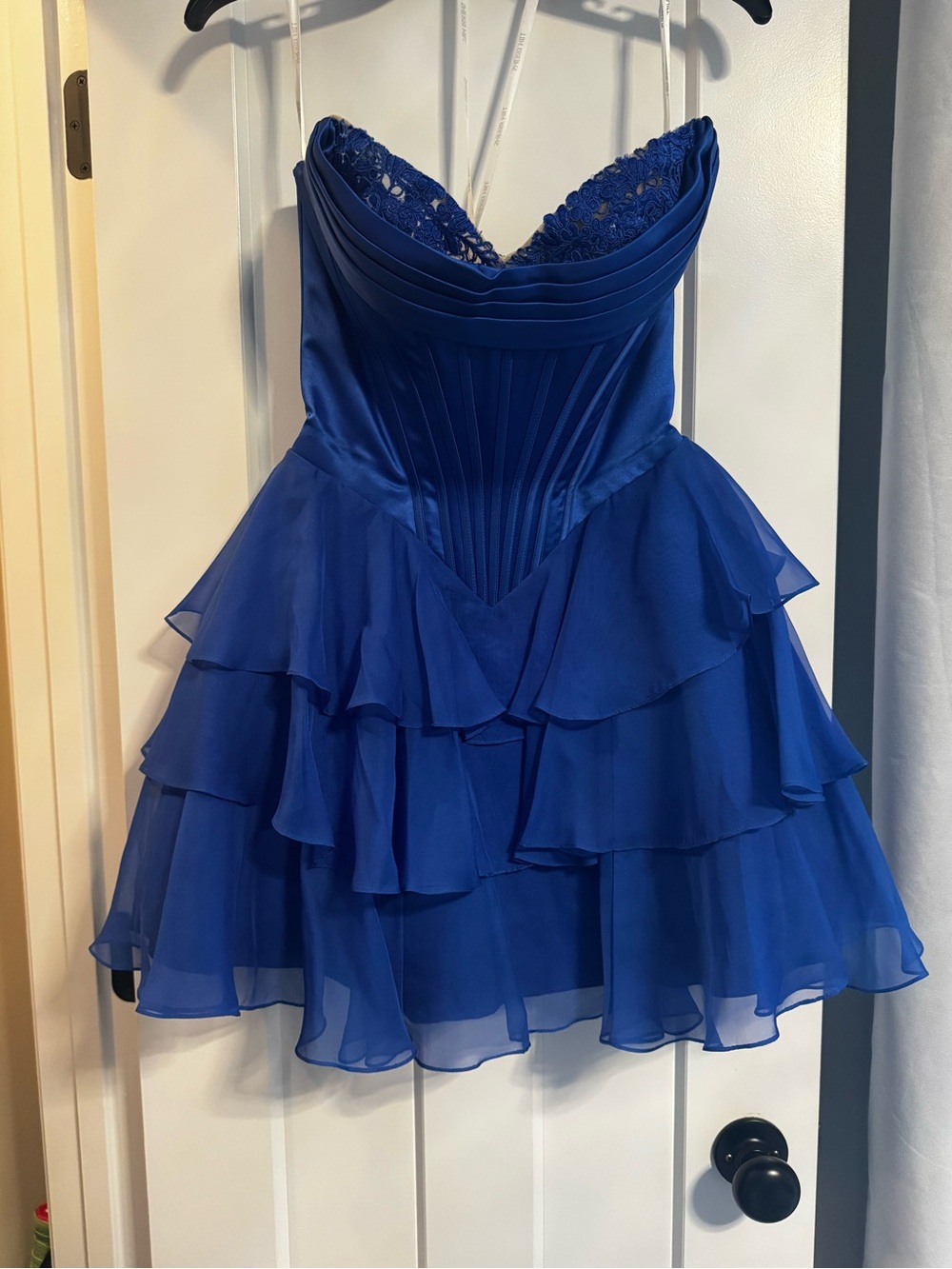 Sherri Hill Royal Blue Strapless Ruffle Dress